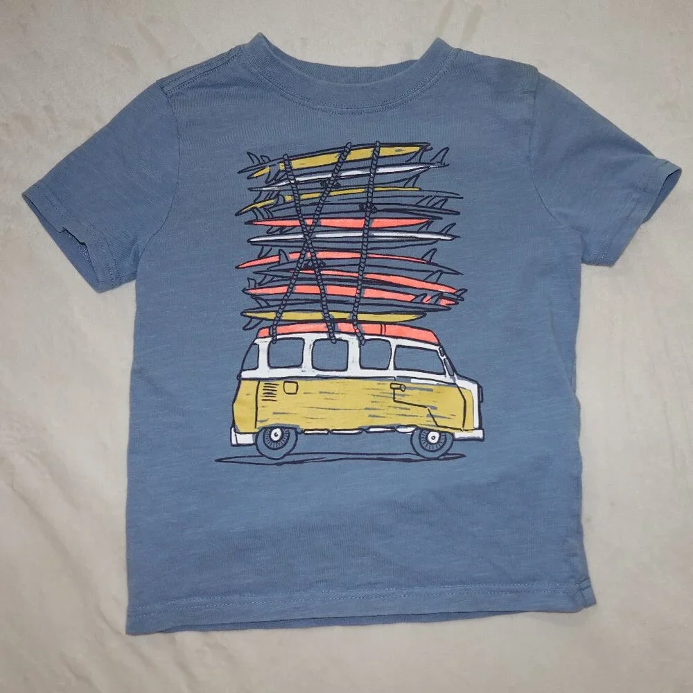 Boys Size XS (4) Gymboree Yellow Van Surfboard Blue Short Sleeve Graphic T-Shirt